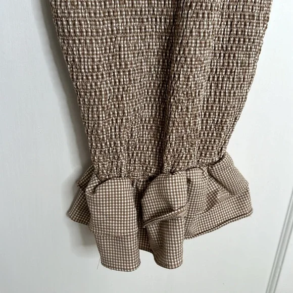 Pinkblush Mocha Gingham Print Smocked Fitted Self-Tie Maternity Midi Dress Small - Picture 9 of 13